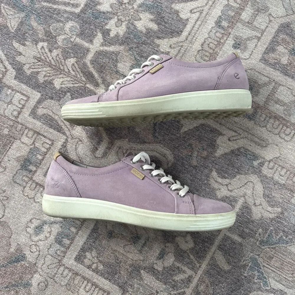 Ecco Soft 7 Women Pink Nubuck Size 7.5 Purple Lavender Lace Up Sneakers School